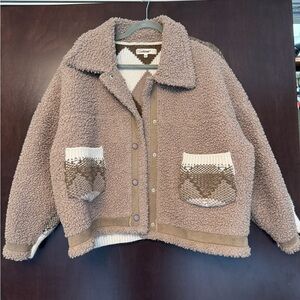 Blank NYC Sherpa and Knit Jacket Taupe & Cream - S